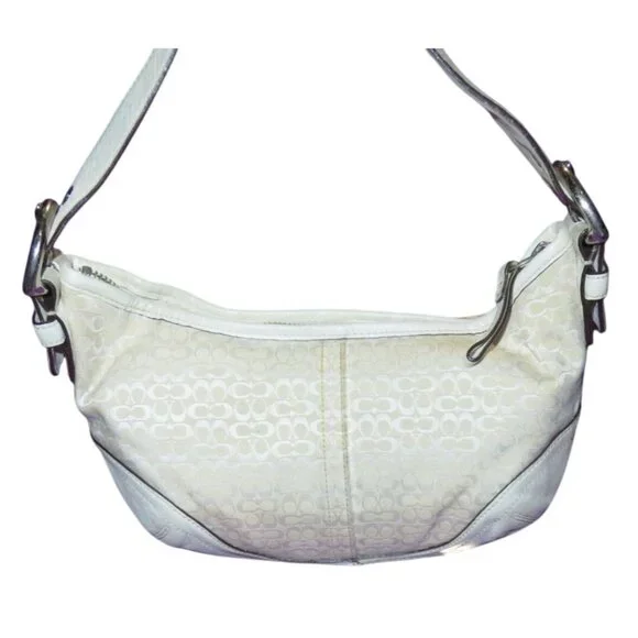 Coach 2003 Cream & White Canvas and Leather Signature Demi Baguette Shoulder Bag - Picture 2 of 12